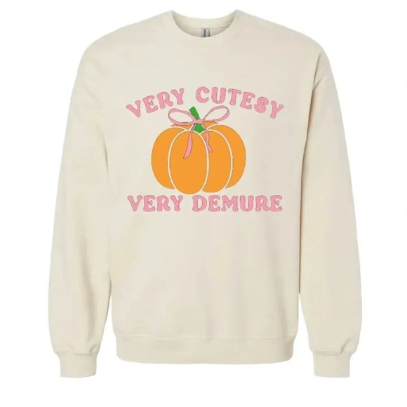 Very Cutesy Demure Pumpkin Bow coquette fall crewneck - Picture 1 of 1